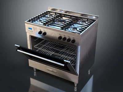 Stainless Steel Kitchen Appliance Gas Range With Multiple Burners And Oven Rack 3d model