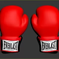 Pair of Shiny Red Everlast Boxing Gloves on Black Surface with Reflection