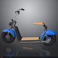Modern Blue Electric Bike With Wooden Seat Gray Frame Black Tires And Reflection Design