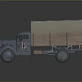 Vintage Blue Military Style Truck With Canvas Cover And Wooden Cargo Bed