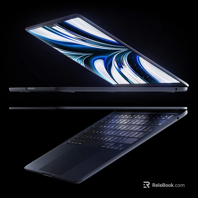 Slim Modern Laptop With High Resolution Display And Abstract Blue White Screen Design 3d model 
