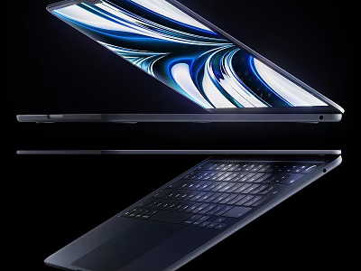 Slim Modern Laptop With High Resolution Display And Abstract Blue White Screen Design 3d model