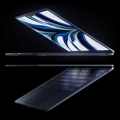 Slim Modern Laptop With High Resolution Display And Abstract Blue White Screen Design 3d model