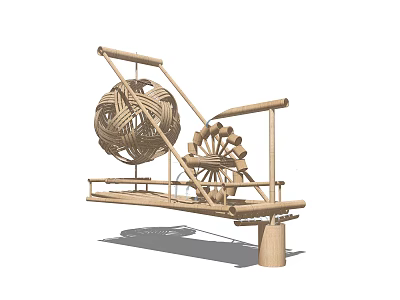Garden Ornament With Wooden Structure Woven Ball And Water Wheel Decoration 3d model
