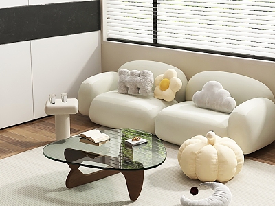 Sofa Coffee Table Combination Straight Sofa Double Sofa Pillow Glass Coffee Table model