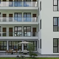 Modern Homestay Building With Multi Storey Wooden Glass Facade And Trees Green Shrubs