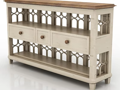 Elegant Entryway Console Table Design With White Frame Wooden Top And Lattice Drawers 3d model