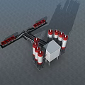 Industrial Equipment With Multiple Red White Silos Conveyor Belts And Red Trucks