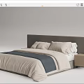 Modern Double Bed With Gray Headboard Light Nightstands And Beige Bedspread Pillows 3d model