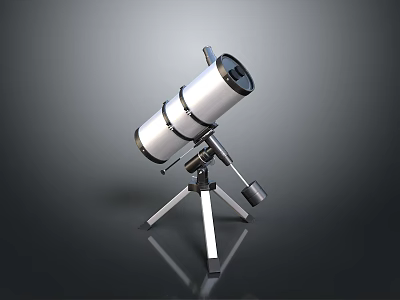 Scenic Mountain View Landscape With Silver Telescope On Tripod And Calm Sky 3d model