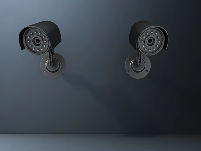 Two Black Wall Mounted Security Cameras with Projection Surveillance Monitoring Features 3d model