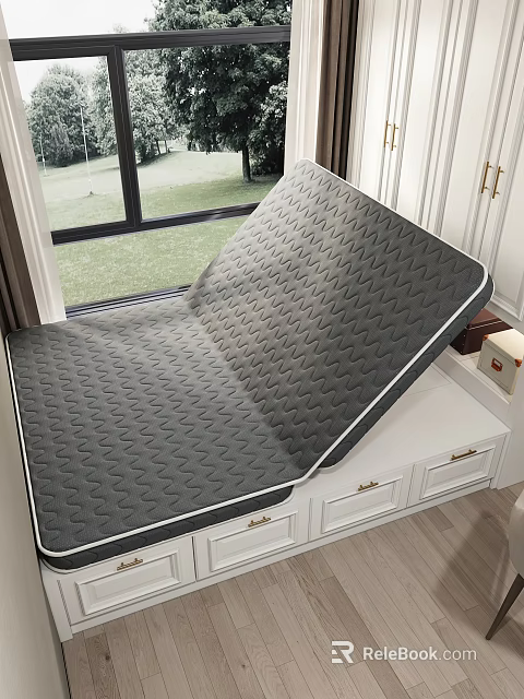 Gray Chevron Pattern Mattress On White Drawer Storage Bed Frame In Natural Light 3d model