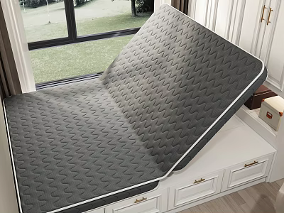 Gray Chevron Pattern Mattress On White Drawer Storage Bed Frame In Natural Light 3d model