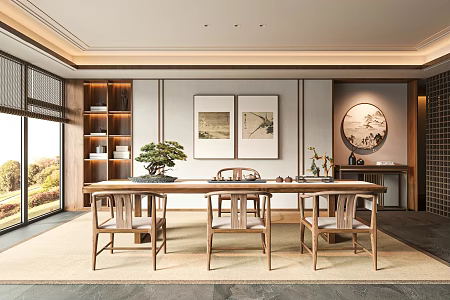 New Chinese Style Tea Room Tea Table and Chair Combination Tea Set Tea Room Background Song Style Tea Room Club Tea Room 3d model