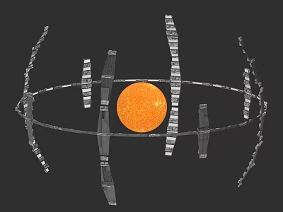 Space Station Ring Structure Orbiting Sun With Solar Panels And Modules 3d model