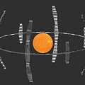 Space Station Ring Structure Orbiting Sun With Solar Panels And Modules