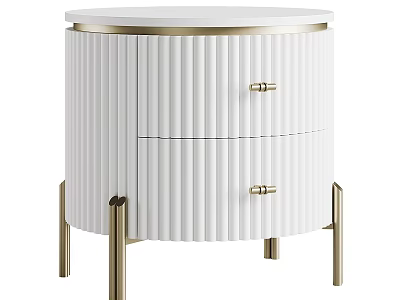 White Ribbed Bedside Table With Two Drawers Gold Handles And Round Top 3d model