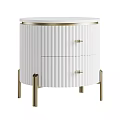 White Ribbed Bedside Table With Two Drawers Gold Handles And Round Top 3d model