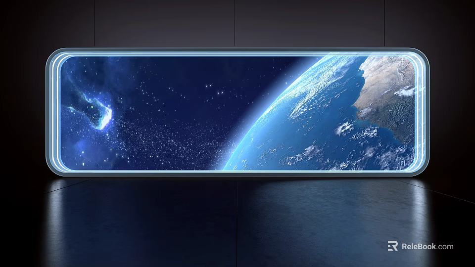 Large Display Showing Earth With Blue Oceans Starry Space Meteor And White Clouds 3d model 