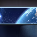 Large Display Showing Earth With Blue Oceans Starry Space Meteor And White Clouds