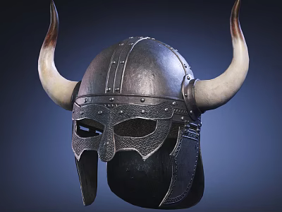 Viking Style Helmet With Large Horns And Riveted Metal Construction Details 3d model