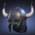 Viking Style Helmet With Large Horns And Riveted Metal Construction Details