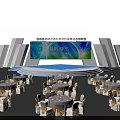Global Mobile Power And Materials Technology Summit Expo Conference Setup With Stage Large Screen And Round Tables