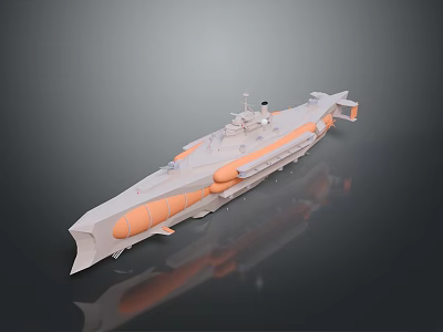 Modern Futuristic Ship Model With Orange White Hull Deck And Antenna 3d model