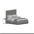 Double Bed With Light Gray Headboard White Pillows And Gray Throw Blanket 3d model
