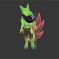 Fantasy Game Character With Blue Fox Ears Tail And Spear In Dark Outfit