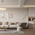 Nordic Guest Restaurant Sofa Combination Dining Table and Chair Chandelier Floor Lamp 3d model