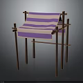 Wooden Frame Architectural Structure With Pink And Purple Striped Fabric Covering
