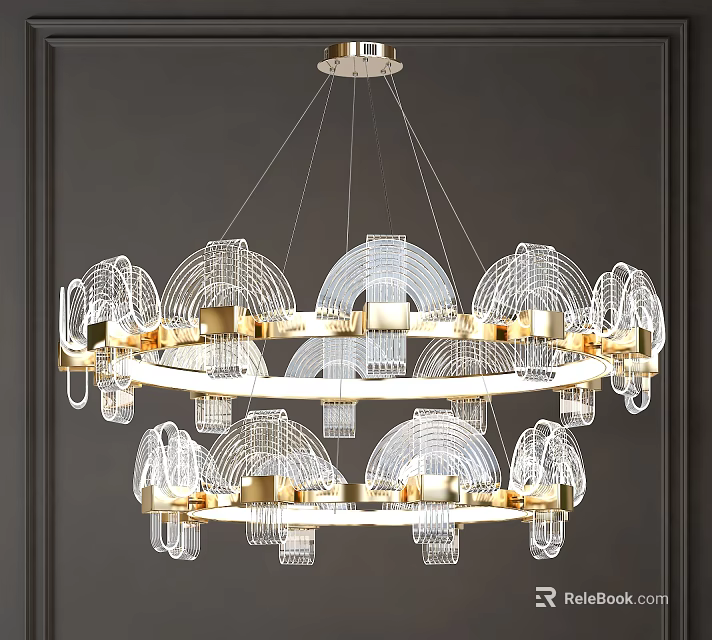 Modern Double Ring Chandelier With Gold Frame And Transparent Glass Decorative Elements 3d model 