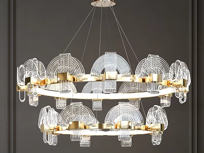 Modern Double Ring Chandelier With Gold Frame And Transparent Glass Decorative Elements 3d model