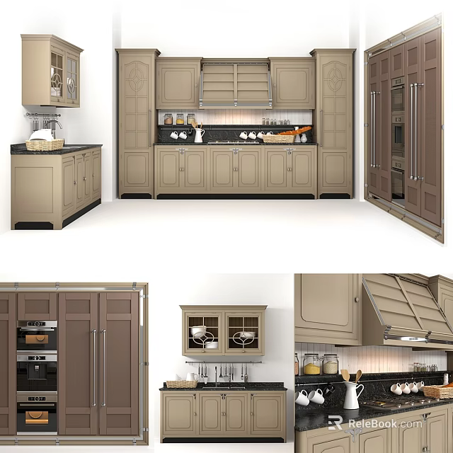 Modern Kitchen Cabinets With Glass Doors Drawers And Functional Storage Design 3d model 
