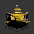 Yellow Boat With Blue Roof Black White Stripes And Side Windows Design