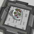 Round Fish Tank Featuring Pink Lotus Flowers Lily Pads And Colorful Fish On Tiled Floor
