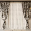 Floral Pattern Draped Curtains With Sheer Layer Tassels And Pendant Lamp For Modern Room