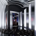 Modern Elegant Store Front Desk With Metallic Texture Marble Floor Curved Design And Lighting Decoration
