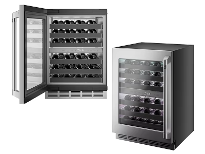 Stainless Steel Wine Coolers With Glass Doors Multiple Shelves And Wine Bottles 3d model