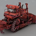 Red Heavy Duty Bulldozer with Tracks and Large Front Blade for Construction Work
