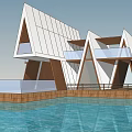 Modern Lakeside Boutique Villa With Triangular Roof Glass Facade And Water Reflection Among Trees