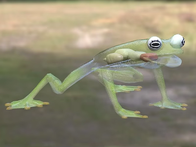 Green Aquatic Frog With Transparent Body And Visible Internal Organs On Grassy Background 3d model