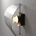 Modern Wall Lamps With Black Base Gold Bracket Brown Leather Transparent Striped Curved Shade