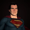 Man in Superman Costume Standing with Red Flowing Cape on Green Column Base