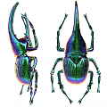 Decorative Ornament Set of Iridescent Metallic Stag Beetle Figurines for Home Decor Accent