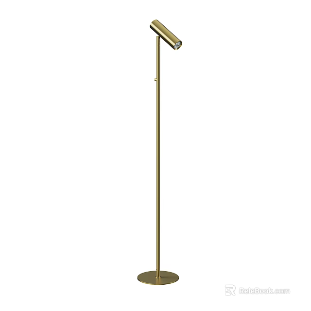 Modern Floor Lamp With Adjustable Head And Slim Brass Metal Pole 3d model 