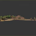 Ancient Architectural Model with Intricate Layout Miniature Buildings and Green Trees