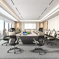 Modern Spacious Conference Room Interior With Long Table Office Chairs And Projector Screen 3d model