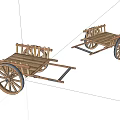 Two Vintage Rustic Wooden Carts With Large Spoked Wheels And Frames 3d model